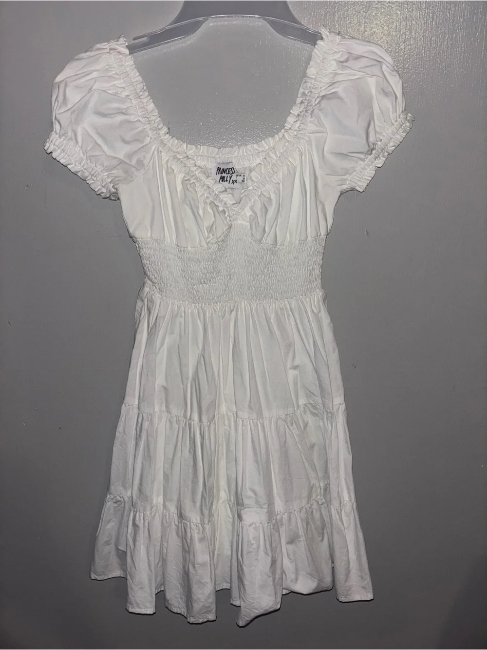 Princess Polly White Puff Sleeve Tiered Mini Dress - Picture 2 of 4